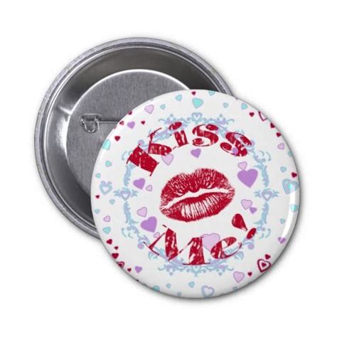 Kiss Me Red Lips With Hearts Button Zazzle Buttons Pinback Red