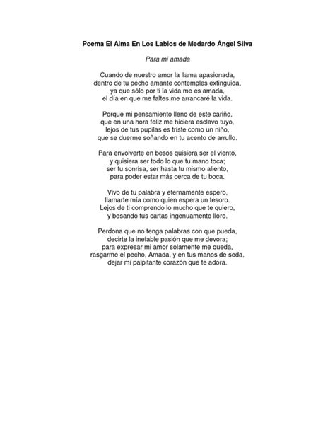 Poema El Alma En Los Labios De Medardo Ángel Silva Pdf