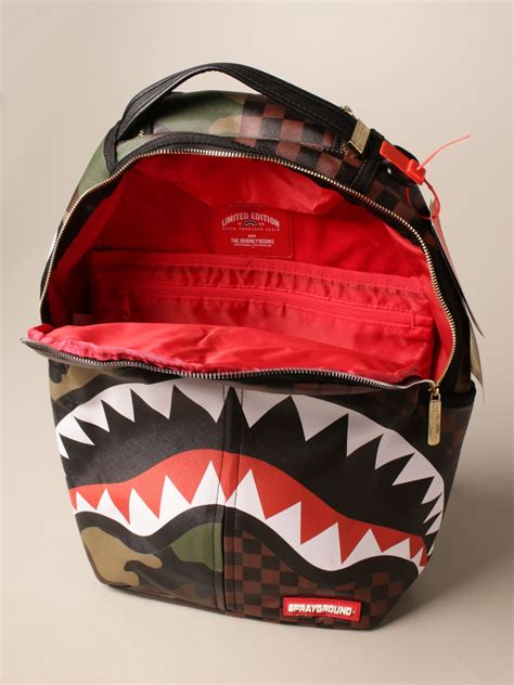 Sprayground Backpack In Vegan Leather With Shark Print Military