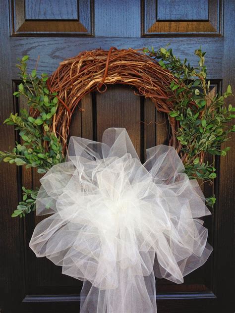 Simple Grape Vine Wreath With Boxwood Cuttings And Tulle