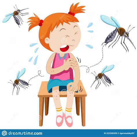 Girl Got Bitten By Mosquitoes Stock Vector Illustration Of Drawing
