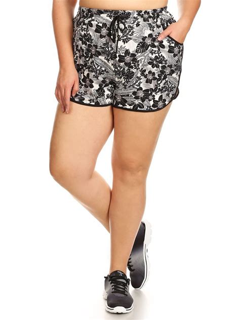 Womens Plus Size Shorts With Drawstring Waist Tie Floral Boardshorts 3xl4xl