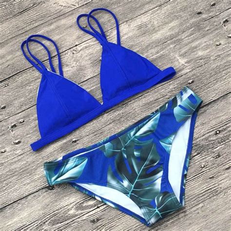 Sexy Bikinis 2018 Bra Swimsuit Printed Tong Bikini Set For Women Candy Color Swimwear Strap