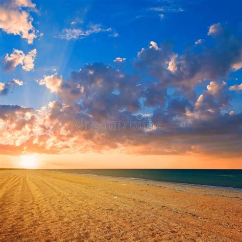 Sunset Over Sandy Sea Beach Stock Image Image Of Landscape Coast