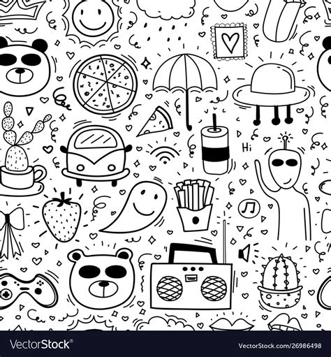 Doodle Cartoon Seamless Pattern Background Vector Image