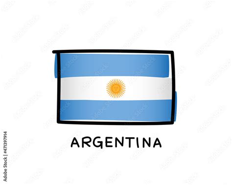 Argentine Flag Hand Drawn Blue And White Brush Strokes Black Outline Vector Illustration