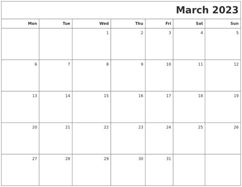March 2023 Printable Blank Calendar
