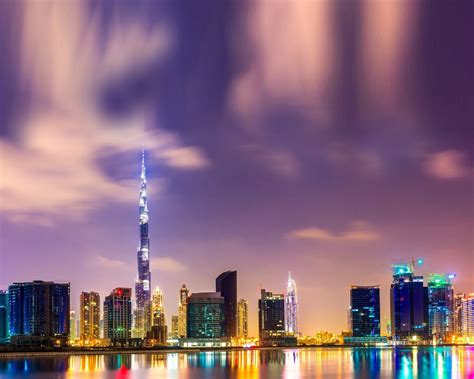 Wallpaper Beautiful Night In Dubai Burj Khalifa High Rise Buildings