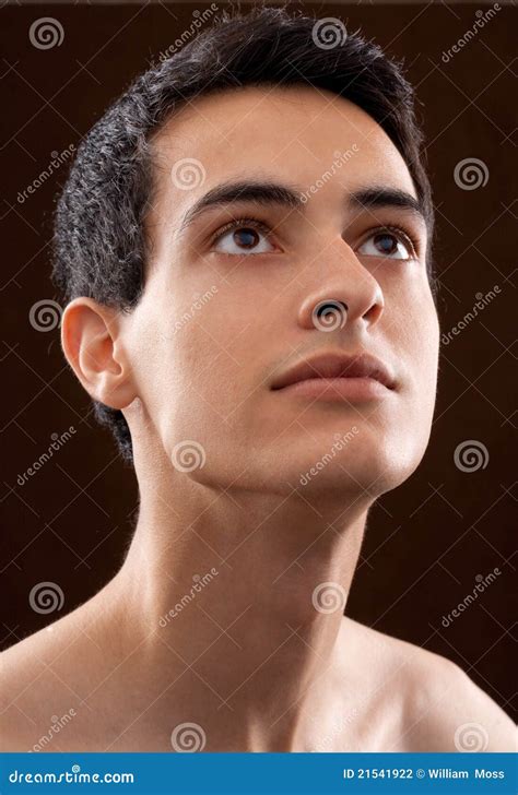 Attractive Young Man Looking Upward Intently Stock Photo Image Of