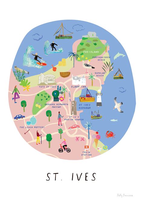 Illustrated Hand Drawn Map Of St Ives Cornwall Art Print By Artist