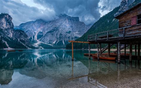 Download Wallpapers Pragser Wildsee Lago Di Braies Mountain Lake
