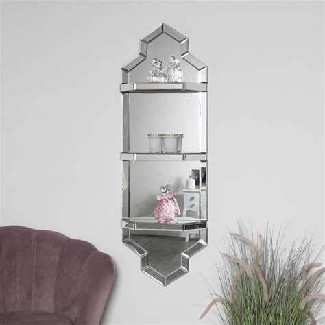 art deco mirrored wall shelf unit
