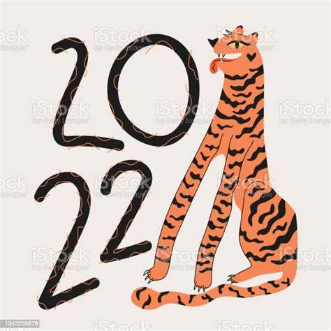 Ilustrasi Vektor Dengan Harimau Abstrak Dan Huruf Simbol Tahun Baru
