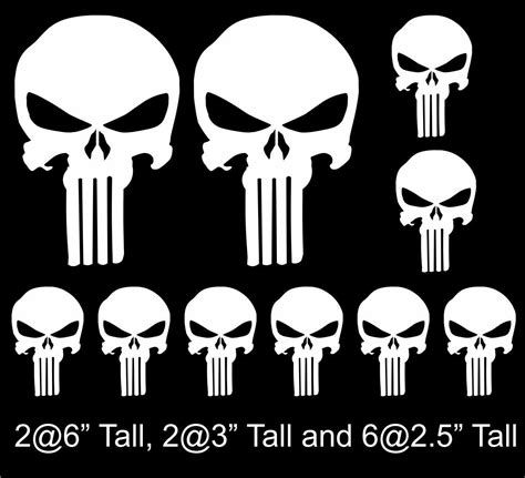 10 Pack Of Punisher Skull Vinyl Decal Window Stickers Numerous Colors