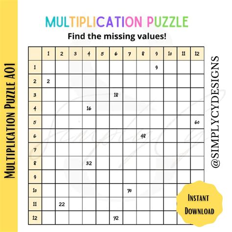 Multiplication Puzzle Printable Game Homeschool Math Aid Etsy