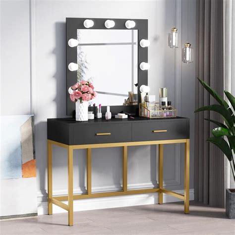 5 drawers and a removable organizer can provide ample storage space for your cosmetics, jewelry, nail polish and. Tribesigns Vanity Table with Lighted Mirror, Makeup Vanity Dressing Table with 9 Lights and 2 ...
