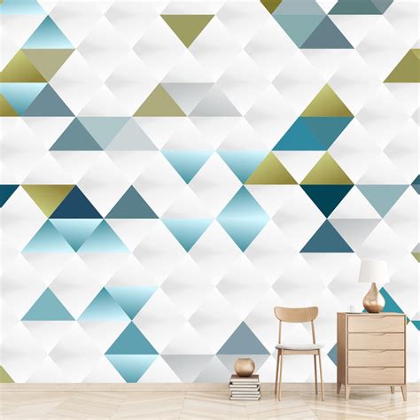 Peel And Stick Wallpaper Home Decor White And Blue Geometric Etsy Uk