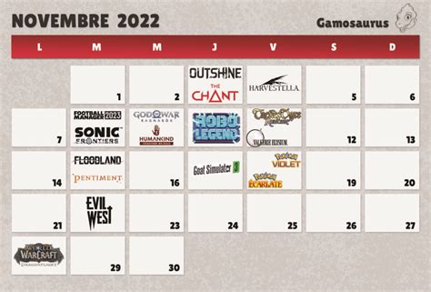 calendrier des sorties jeux vidéo du mois de novembre 2022 gamosaurus