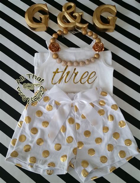 Cute Gold Birthday Outfits 2nd 3rd 4th White Gold Polka Dot Birthday
