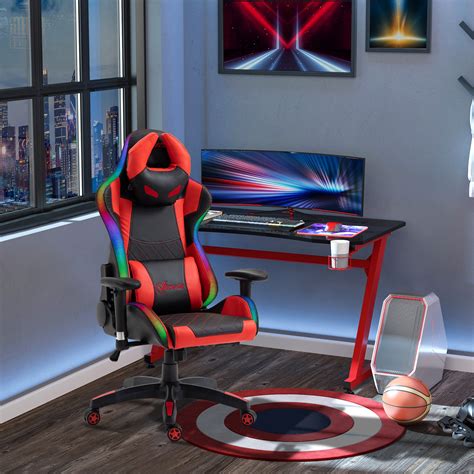 Vinsetto Racing Gaming Chair With Rgb Led Light Lumbar Support