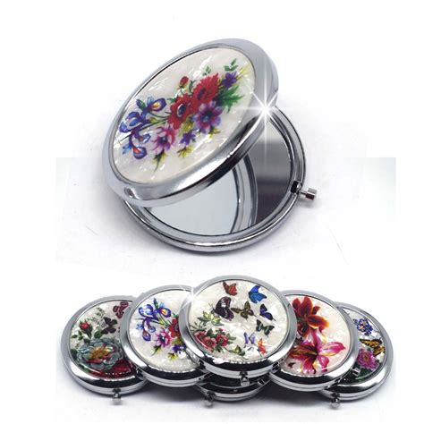 Mini Makeup Compact Pocket Mirror Flower Butterfly Bamboo Metal
