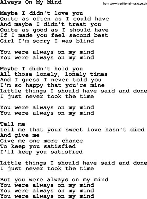 Willie Nelson Song Always On My Mind Lyrics