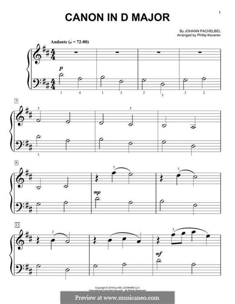 Canon In D Major Printable By J Pachelbel Sheet Music On Musicaneo