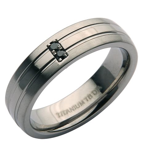 6mm Titanium Matt And Polished Black Diamond Ring Titanium Rings At