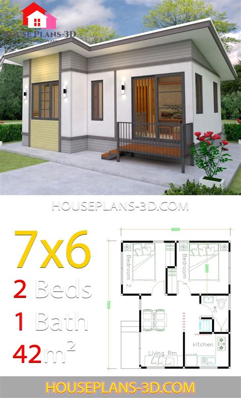 Small House Plans 7x6 With 2 Bedrooms House Plans 3d 408