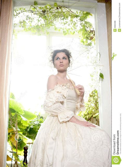Victorian Beautiful Woman White Dress At Home Stock Photo Image 8065398