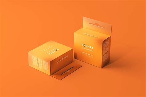 Mockups Of Square Packaging Box With Hang Tab Premium And Free Psd