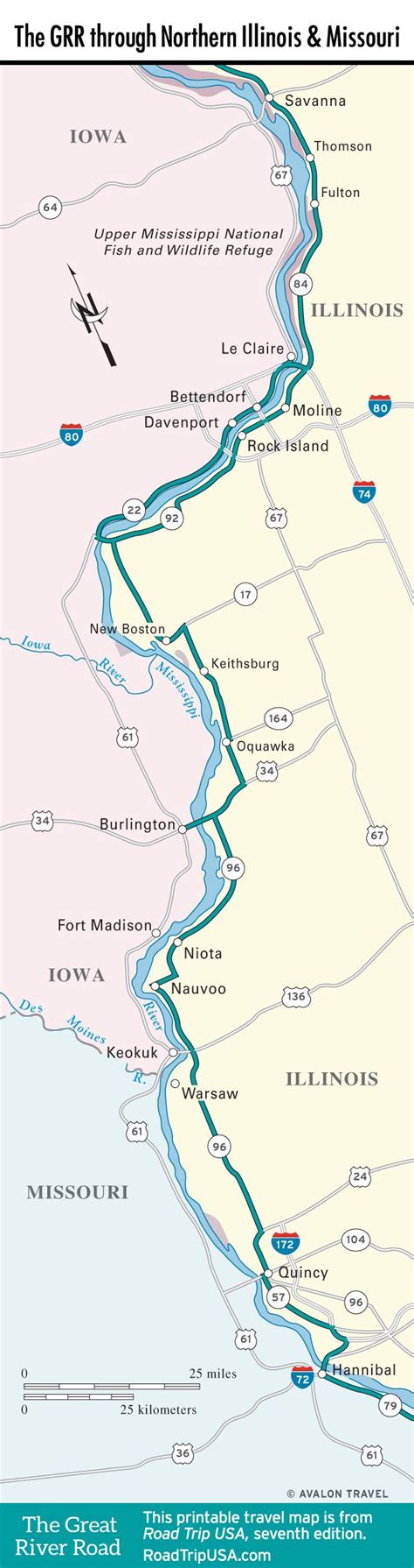 Map Of The Great River Road Through Northern Illinois Iowa And