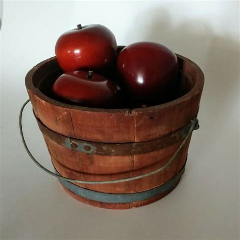 Vintage Wooden Bucket of Wooden Apples Decorative Wood Fruit Apple 