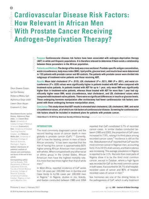 PDF Cardiovascular Disease Risk Factors How Relevant In African Men With Prostate Cancer