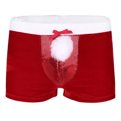 inhzoy mens velvet christmas boxer shorts lingerie underwear mr santa sexy costume red xxl