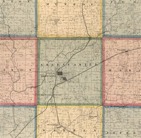 Putnam County Indiana 1864 Old Wall Map Reprint With Etsy