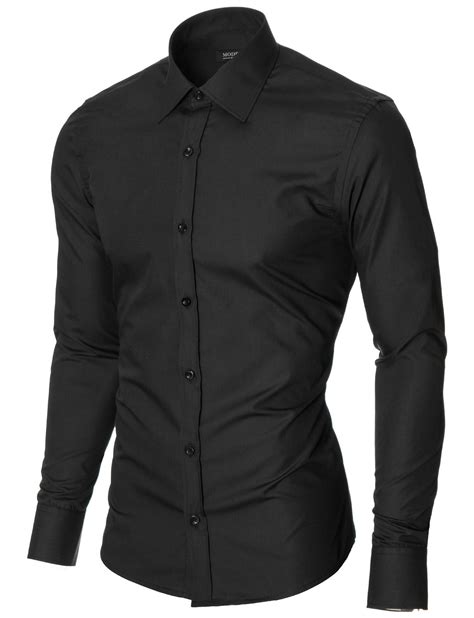 Mens Slim Fit Classic Collar Long Sleeve Dress Shirt Black Mod1426ls