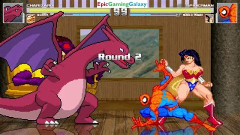 Spider Man And Wonder Woman Vs Charizard The Pokemon And Modok In A Mugen Match Battle Fight