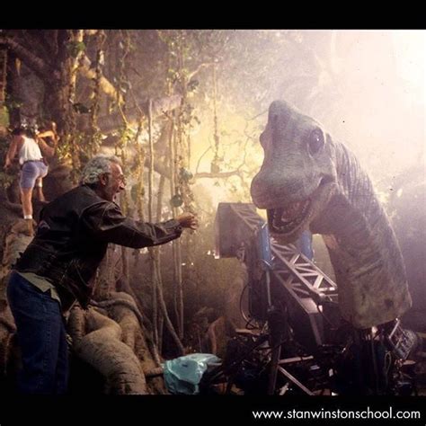 Stan Winston With The Animatronic Brachiosaurus On The Set Of Steven