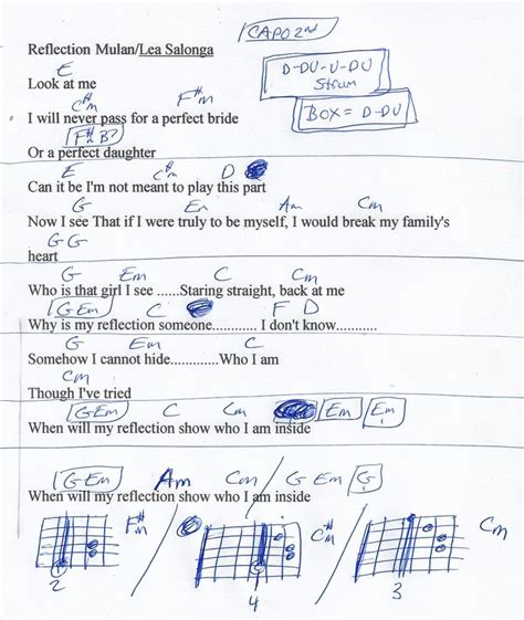 Reflection Mulan Guitar Chord Chart Capo 2nd Fret