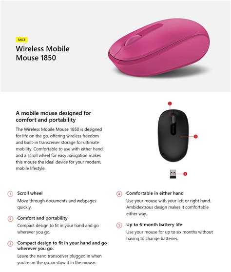 Microsoft Wireless Mobile Mouse 1850 Magenta Pink Au