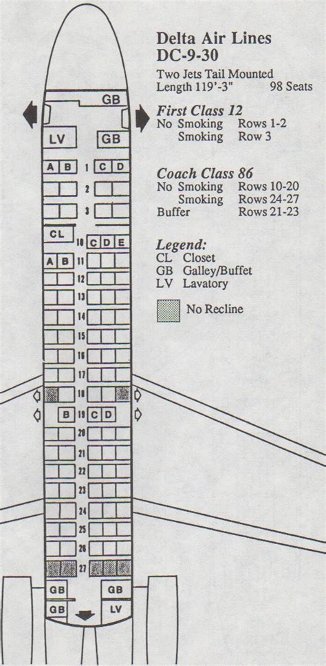 Vintage Airline Seat Map Delta Air Lines Dc 9 30 Frequently Flying