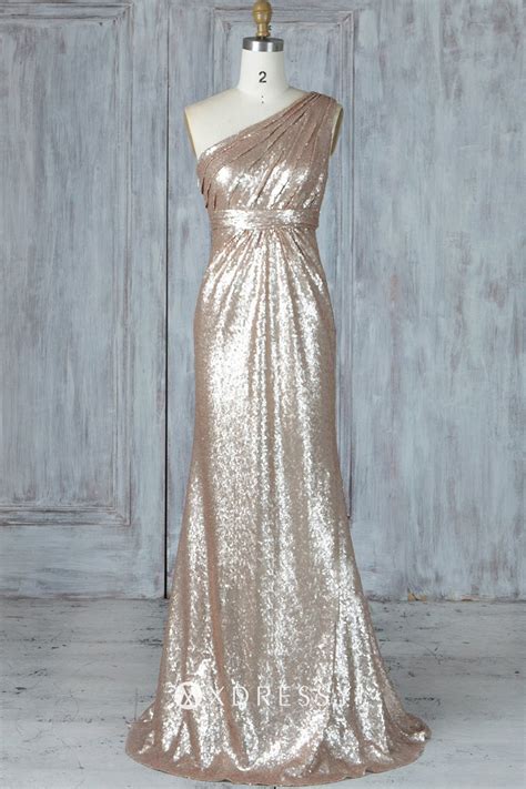Asymmetrical One Shoulder Champagne Gold Sequin Dress Xdressy