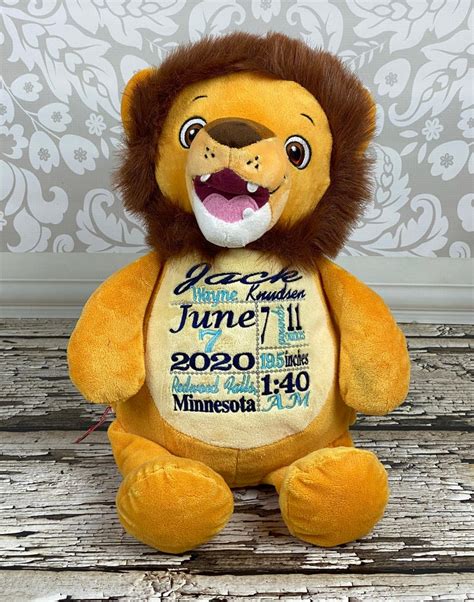 Birth Announcement Stuffed Animal Embroidered Stuffed Animal Etsy