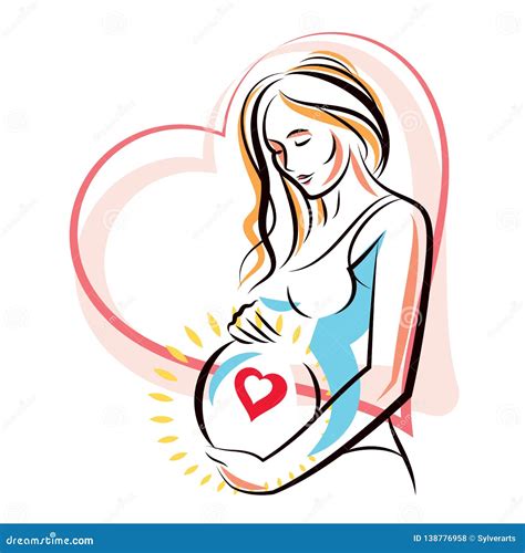 Pregnant Female Surrounded By Heart Shape Frame Hand Drawn Vector