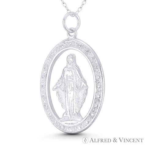 Holy Mother Mary Open Cutout Miraculous Medal 925 Sterling Silver 39mm