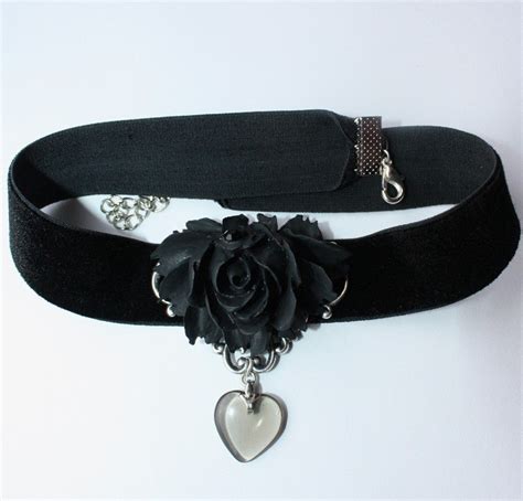 Black Rose Gothic Necklace Victorian Velvet Filigree Choker 1800