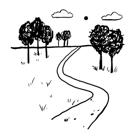 Simple Hand Drawn Vector Doodle Drawing Ink Sketch Road Among Nature