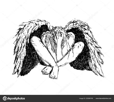 Fallen Angel Black Wings Sitting Floor Mystic Dark Fantasy Ink — Stock Vector © Kateja 220996788