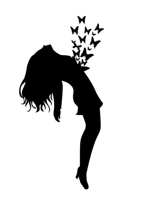 The Silhouette Of A Woman With Butterflies In Her Hair Bending Over To